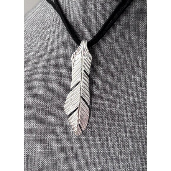 Upcycled Antique Silverware Feather Pendant Necklace: Bohemian Flatware Jewelry - Picture 2 of 7